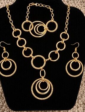 21kgp Dubai Jewelry Set -Elegant Gold Circle Jewelry Set
